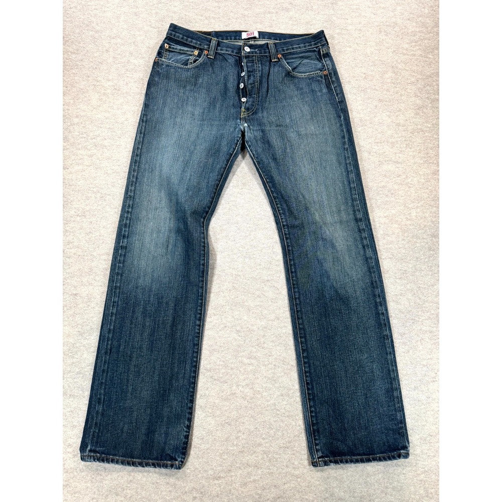 Levi's 501 Original Jeans Men 36x34 Blue Denim Dark Wash Button Fly Straight Leg
